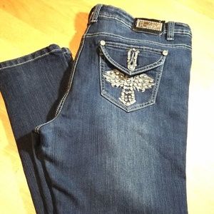 Jeggings Size 3X Bedazzled Pockets Dark Wash FLAW